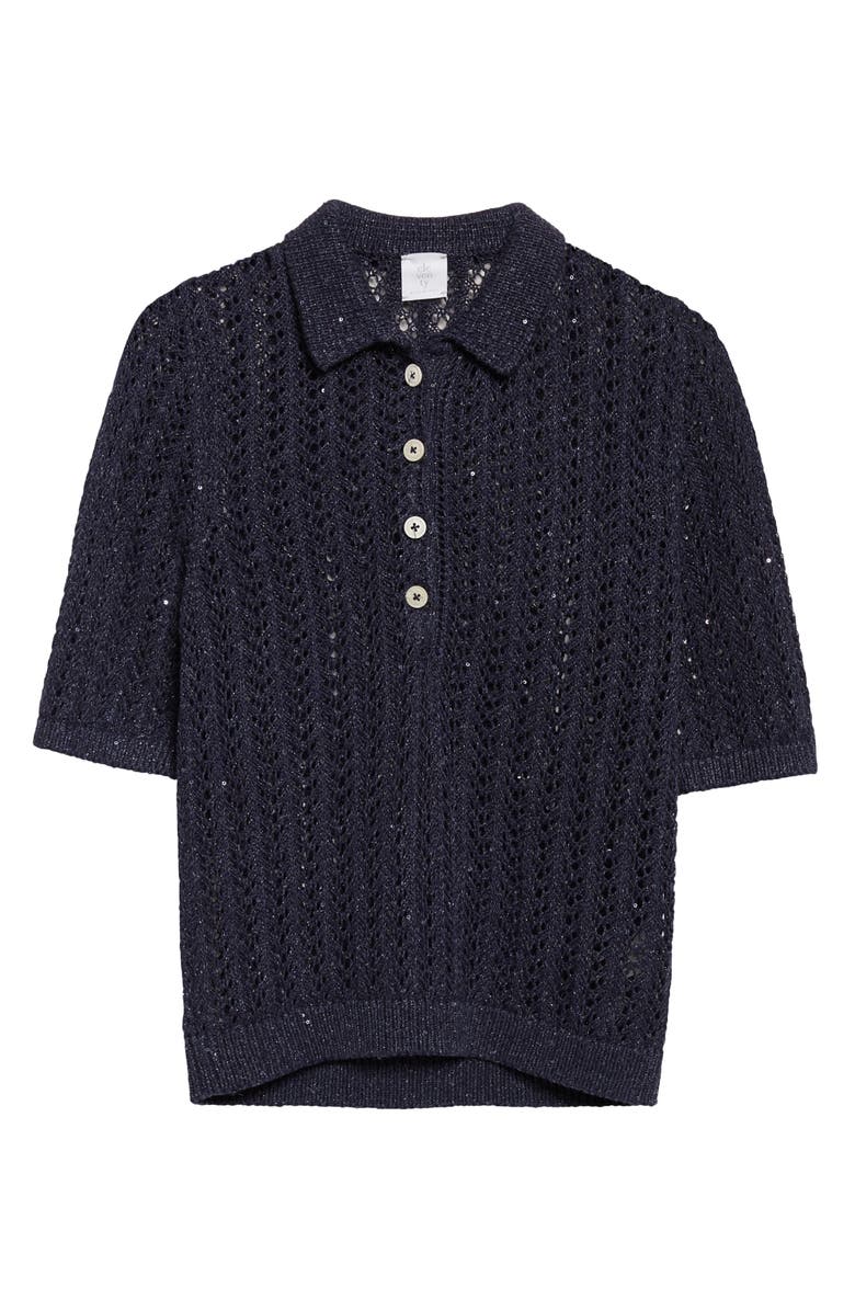 Eleventy Open Stitch Cotton & Linen Blend Polo, Alternate, color, 11N New Blue