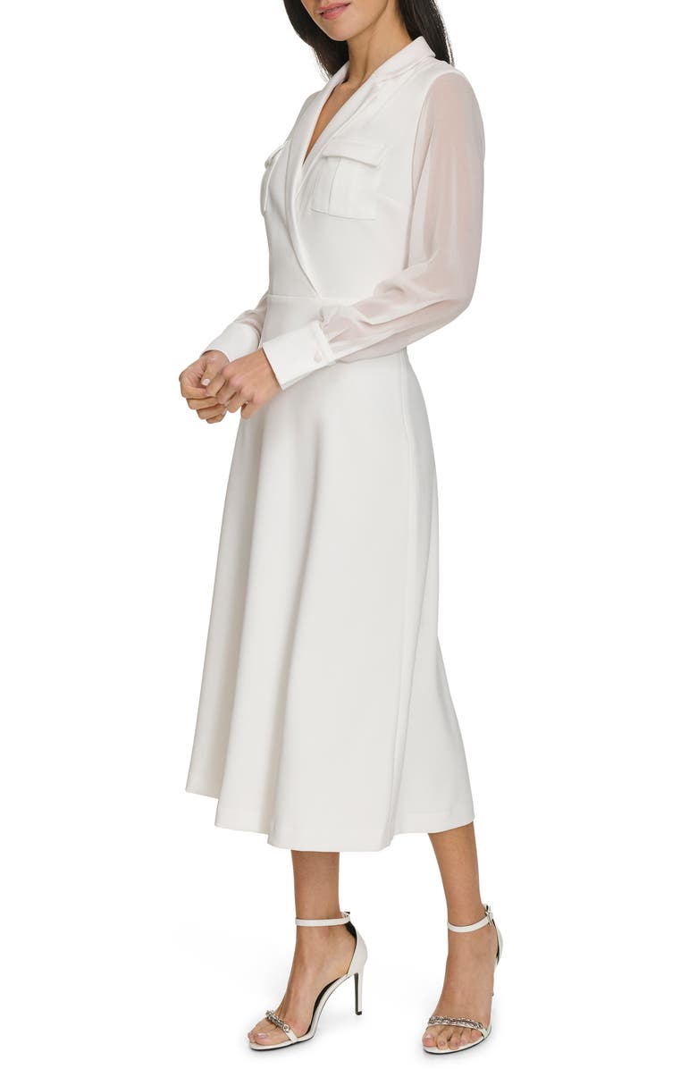 Calvin Klein Long Sleeve Mixed Media A-Line Midi Dress, Alternate, color, 