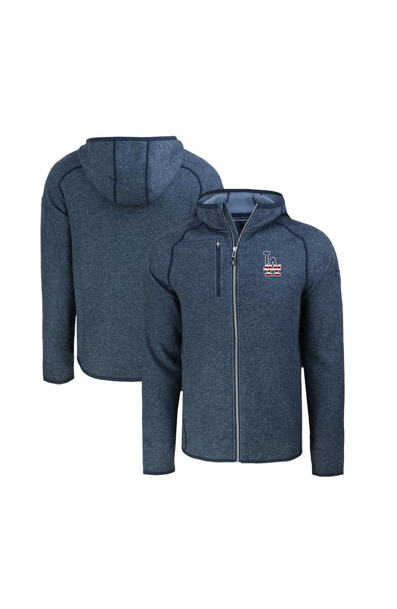 Cutter & Buck Men's Cutter & Buck Heather Navy Los Angeles Dodgers Stars & Stripes Mainsail Sweater-Knit Full-Zip Hoodie, Main, color, Heather Navy