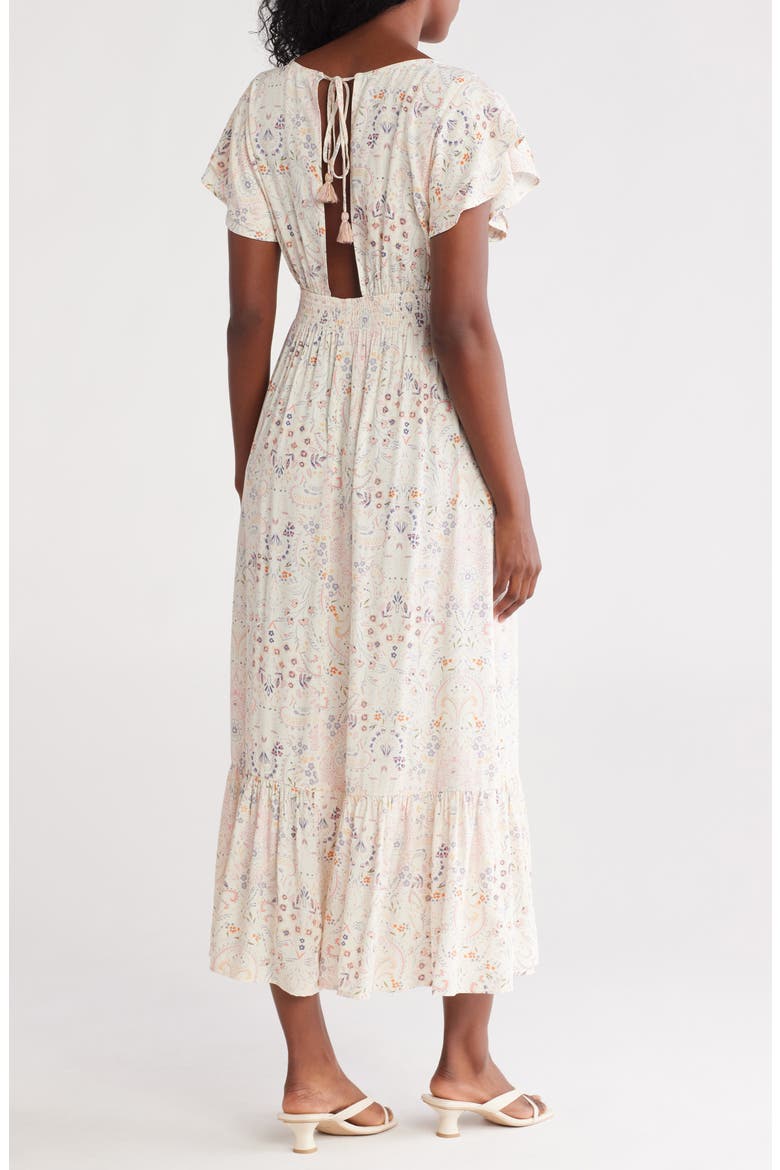 Flutter Sleeve Maxi Dress, Alternate, color, NATURAL/ PEACH
