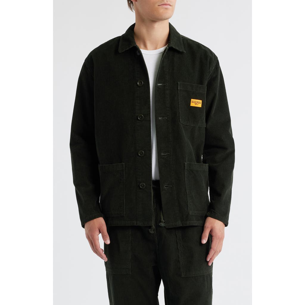 Service Works Organic Cotton Corduroy Button-up Chore Coat In Black