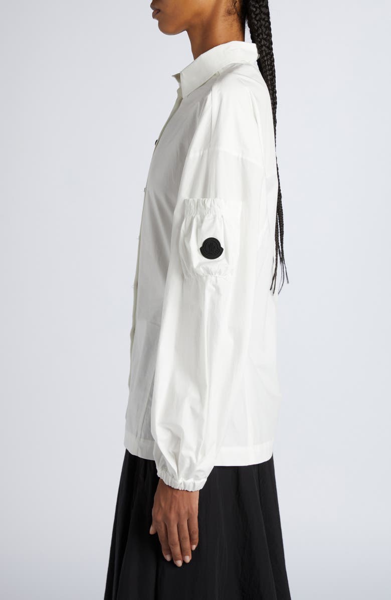 Moncler Logo Balloon Sleeve Cotton Button-Up Shirt, Alternate, color, Bright White