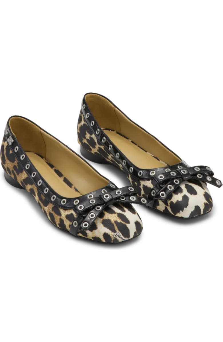 Ganni Grommet Bow Ballet Flat, Main, color,
