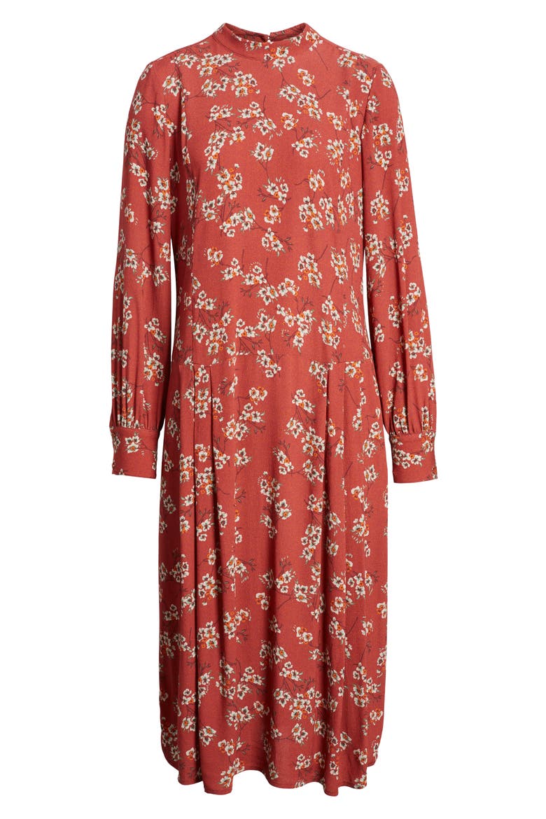 Femme Midi Dress, Alternate, color, RED RUSSET BAMBOO FLORAL