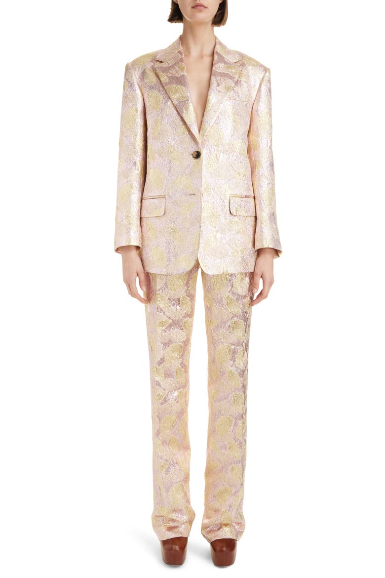Birdy Shell Print Metallic Brocade Blazer, Alternate, color, GOLD 954