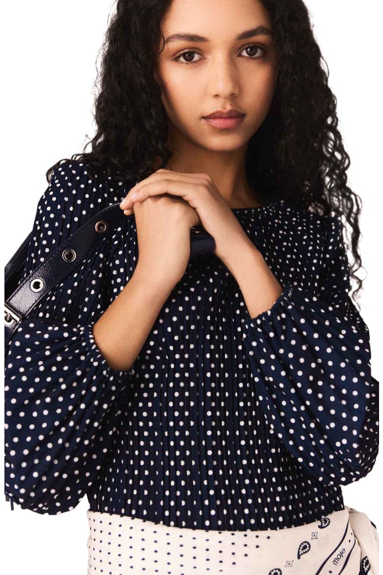 Patterned pleated dress, Alternate, color, Navy dot bandana print