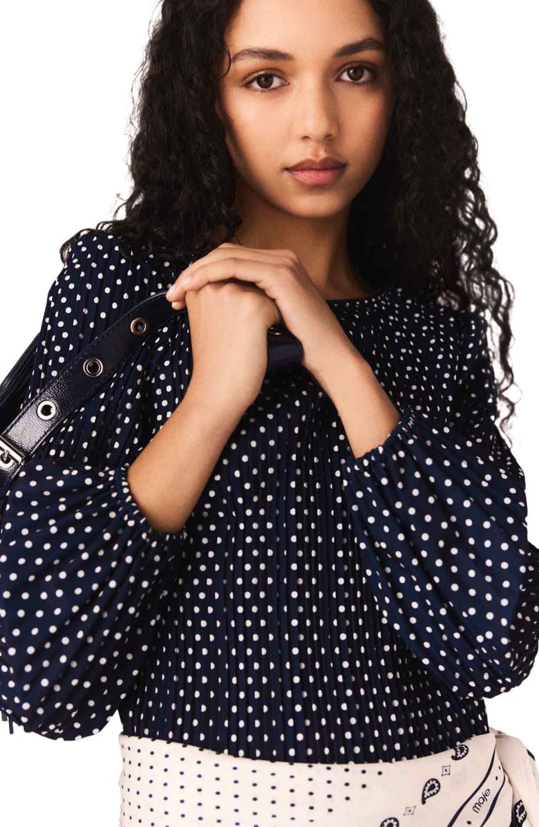 maje Patterned pleated dress, Alternate, color, Navy Dot Bandana Print