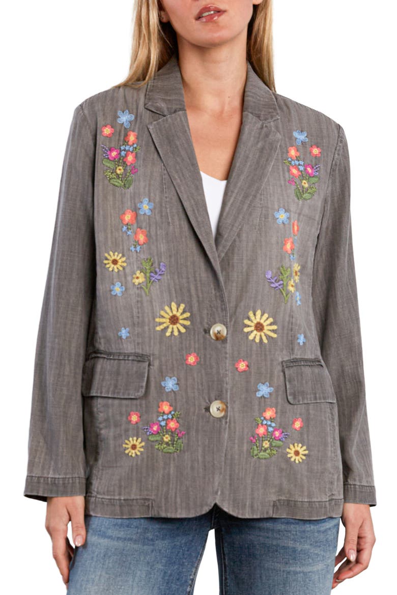 Embroidered Cotton and Hemp Blazer, Main, color, WASHED GREY