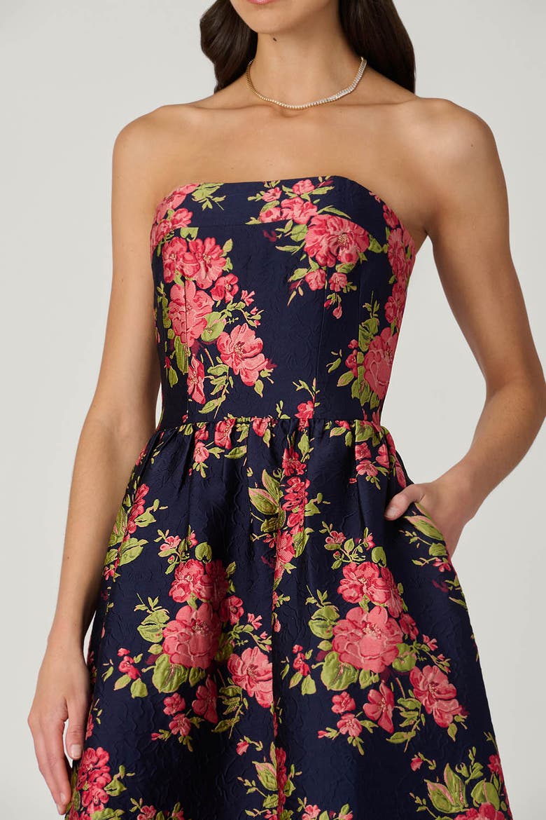 Midnight Dana Vila Floral Jacquard Dress, Alternate, color, Navy/Coral