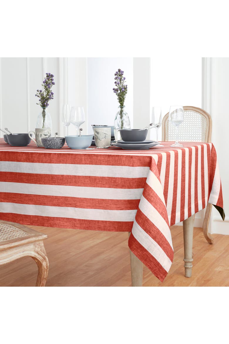Linen Tablecloth - Cabana Stripe, Alternate, color, Red and White