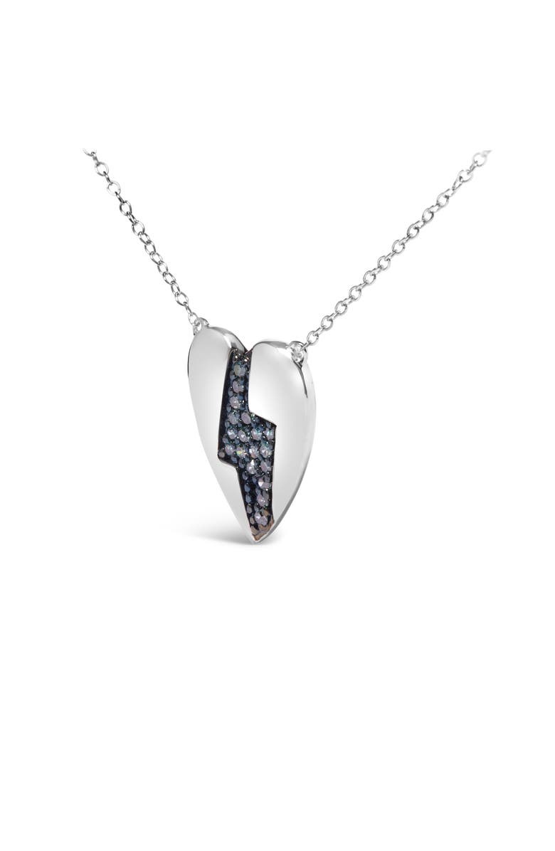 Haus of Brilliance 925 Sterling Silver 1/3 Blue Diamond Heart and Lightning Bolt Pendant Necklace, Alternate, color, White