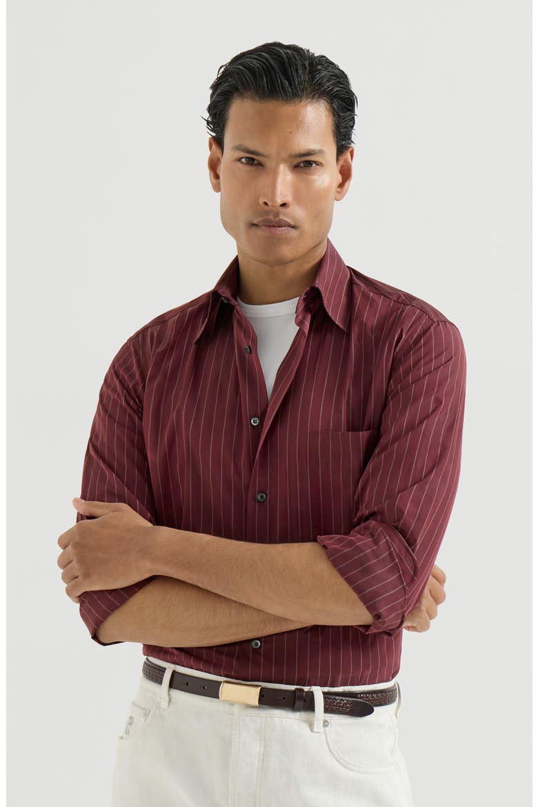 Double pinstripe cotton shirt with Italian collar and chest pocket, Alternate, color, Burgundy