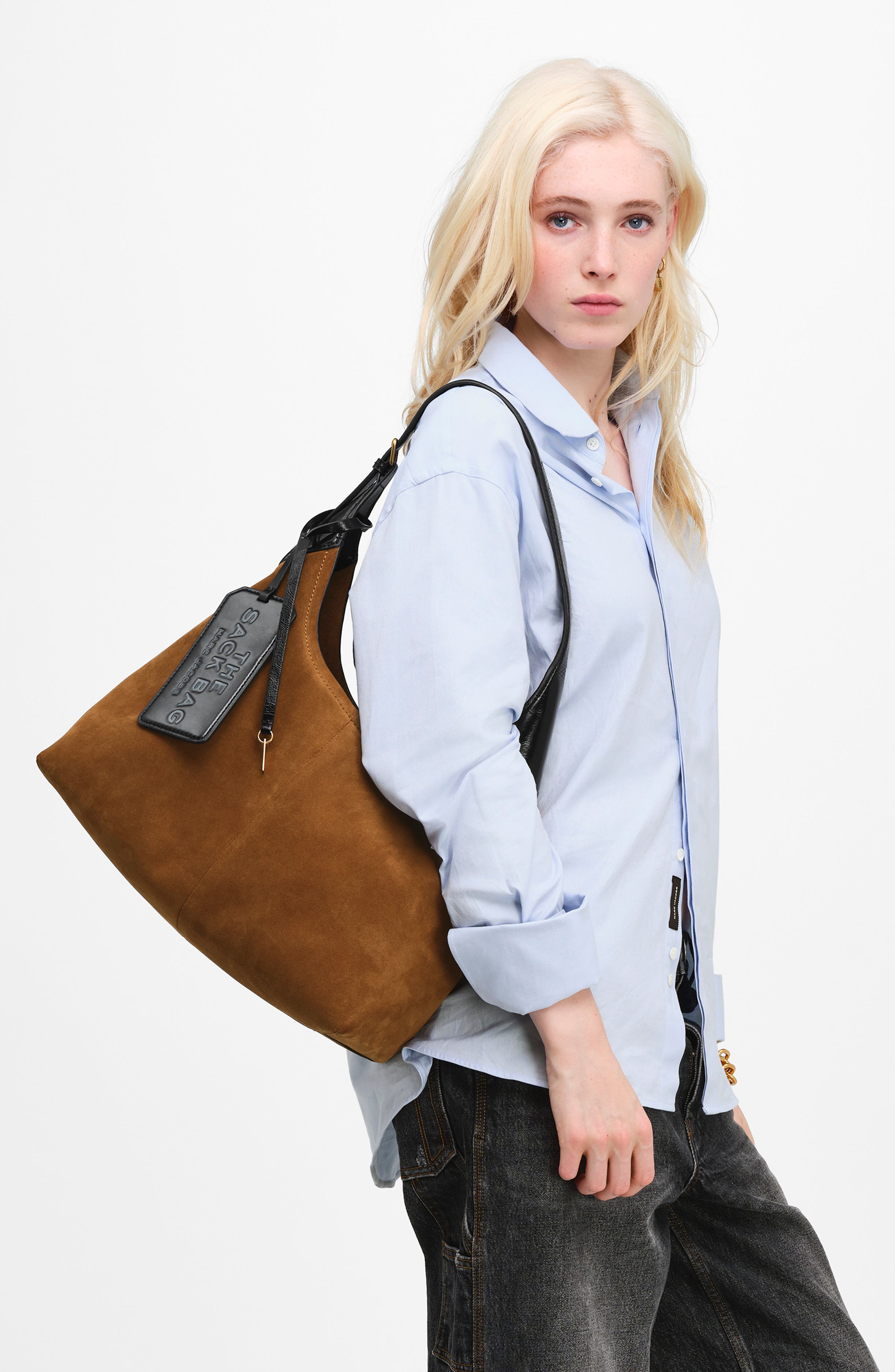 The Belted Sack Suede Leather Bag, Alternate, color, COPPER