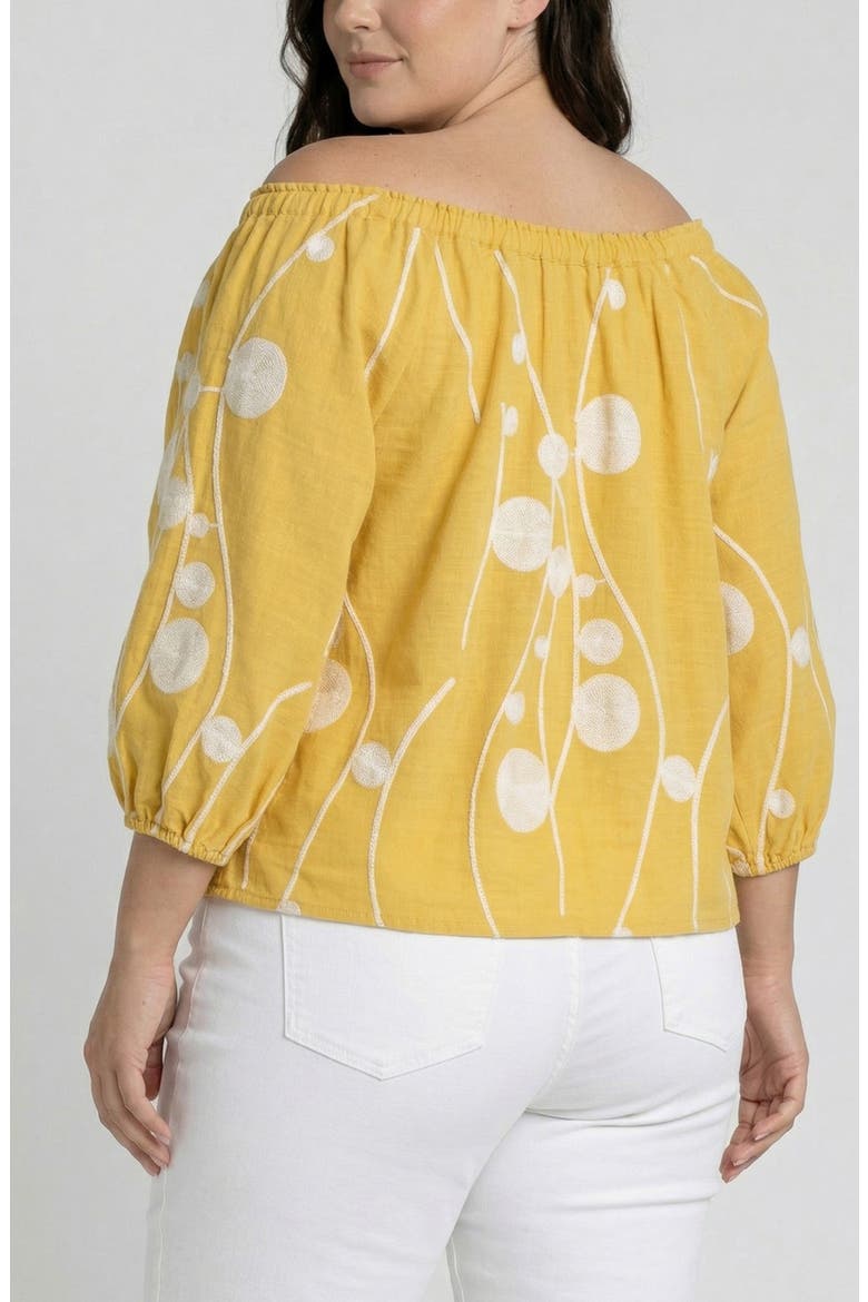 Embroidered Off the Shoulder Woven Cotton Top, Alternate, color, YELLOW W/ CREAM EMBROIDERY
