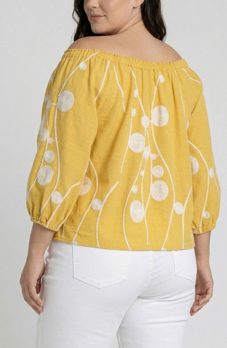 Liverpool Los Angeles Embroidered Off the Shoulder Woven Cotton Top, Alternate, color,