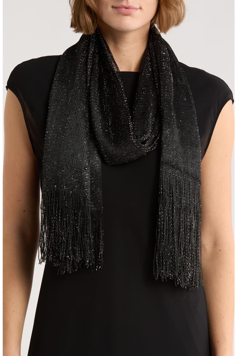 Lurex Wrap Scarf, Main, color, BLACK SILVER