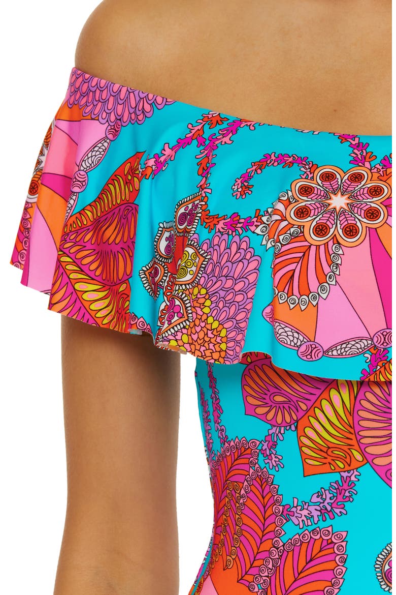 Meilani Off the Shoulder One-Piece Swimsuit, Alternate, color, BLUE MULTI