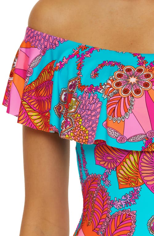Trina Turk Meilani Off The Shoulder One-piece Swimsuit In Blue Multi