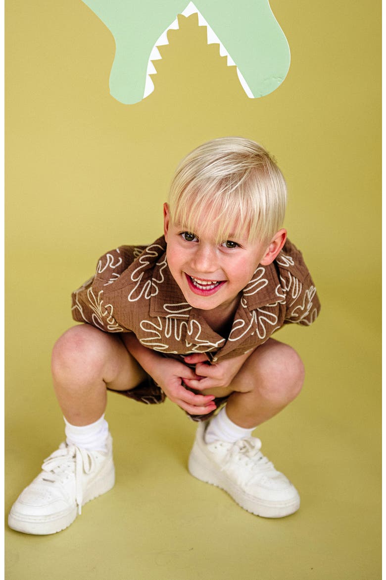 Kids' Textured Short Sleeve Shirt, Alternate, color, CHOCOLATE