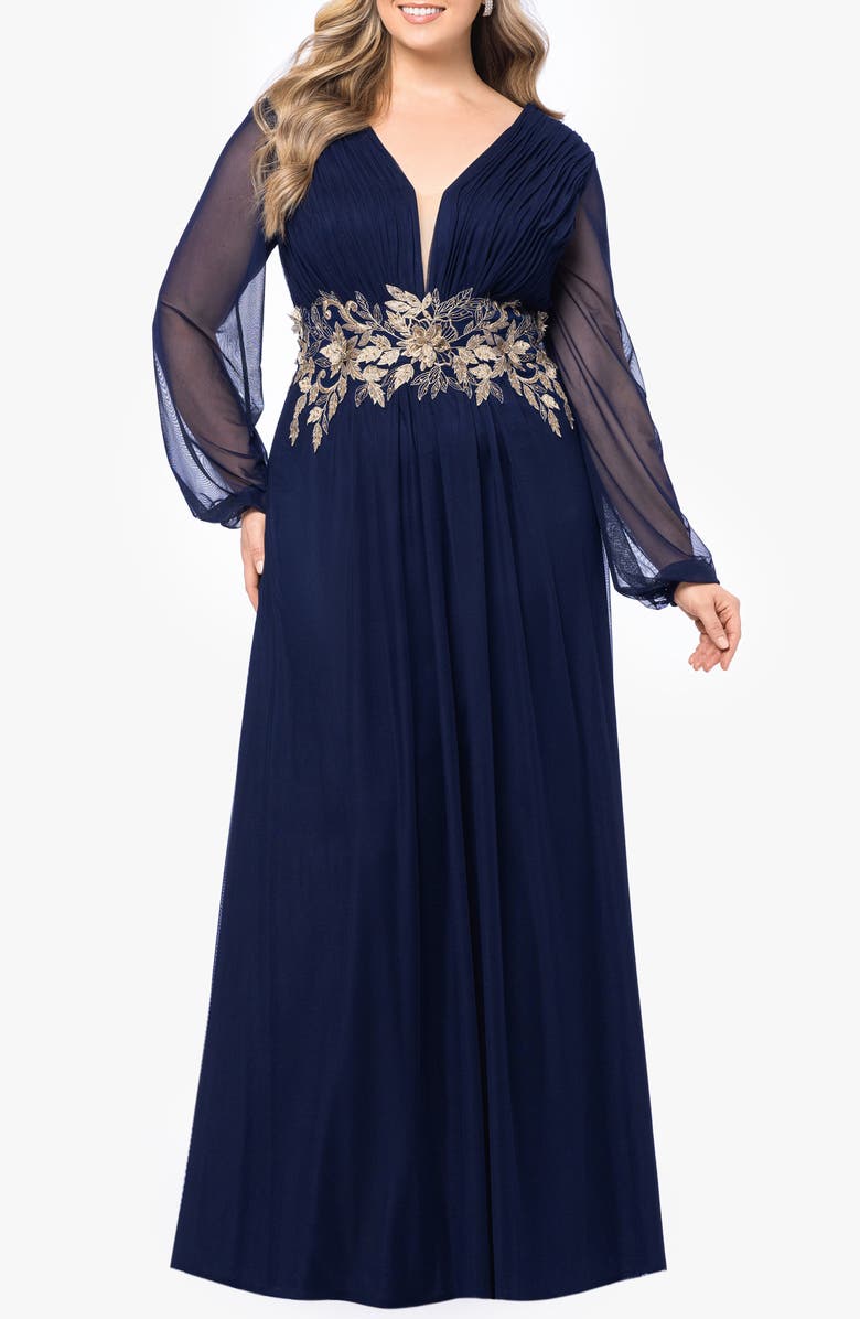 Betsy & Adam Metallic Floral Detail Long Sleeve, Main, color, 