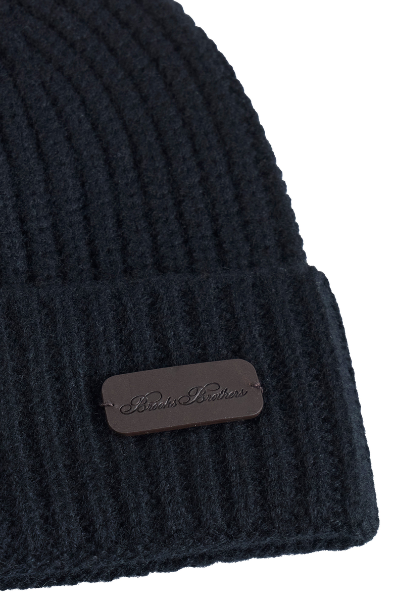 Brooks Brothers Pure Cashmere Rib Cuffed Beanie, Alternate, color, Black