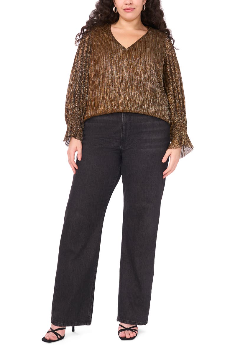 Vince Camuto Metallic V-Neck Top, Alternate, color, Foxtrot