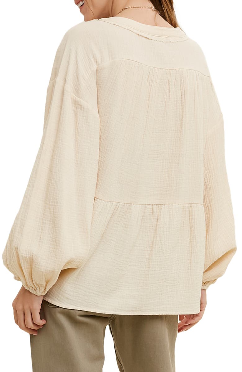 WISHLIST Long Sleeve Cotton Gauze Peplum Top, Alternate, color, Natural