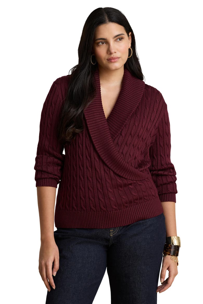 Shawl Collar Cable Knit Sweater, Alternate, color, RED