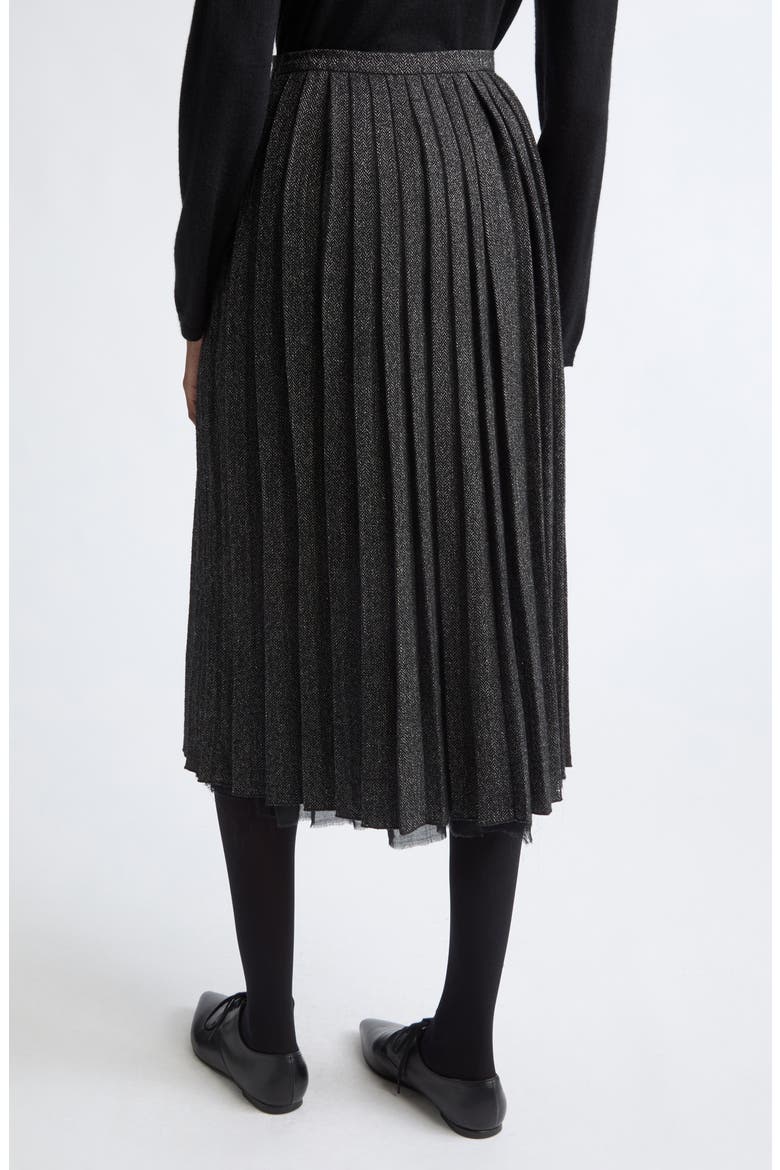 Pleated Herringbone Linen & Wool Blend Midi Skirt, Alternate, color, WOOL-100
