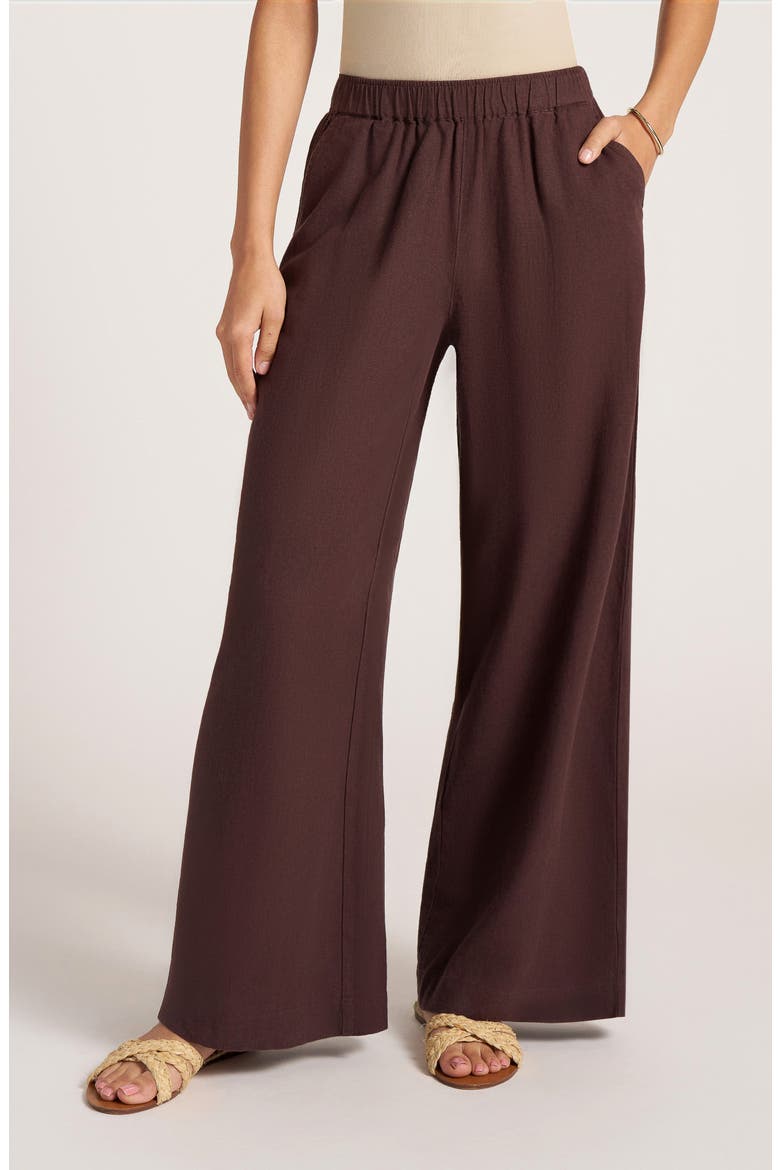 Seraphine Wide Leg Linen Blend Pants, Main, color, CHOCOLATE