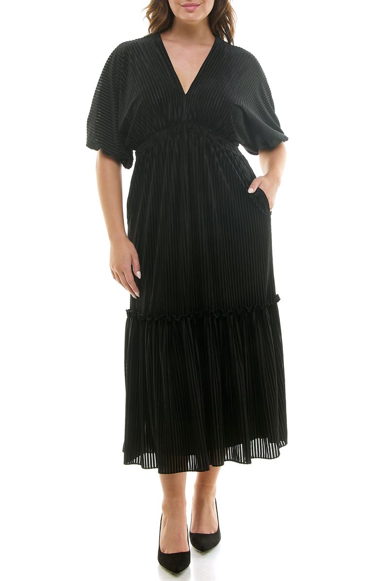 Taylor Dresses Burnout Stripe Puff Sleeve Maxi Dress, Main, color, 