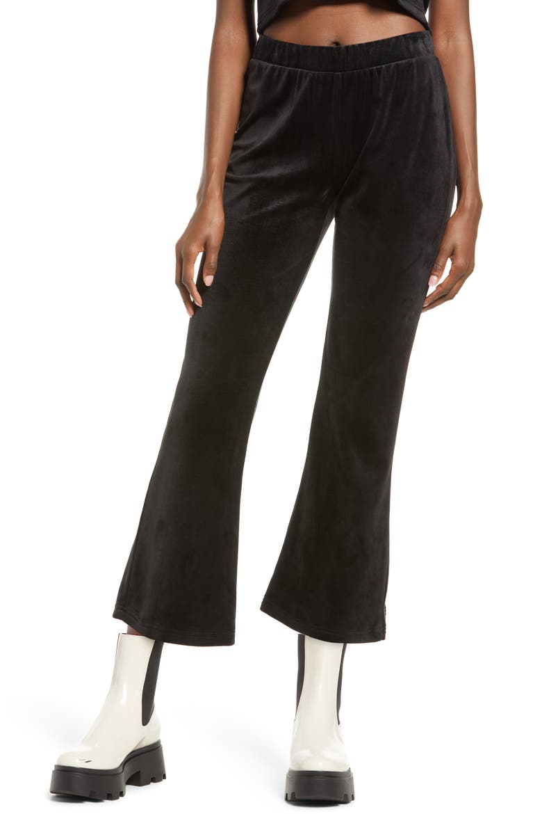 Athena Velvet Flare Crop Pants, Main, color, BLACK
