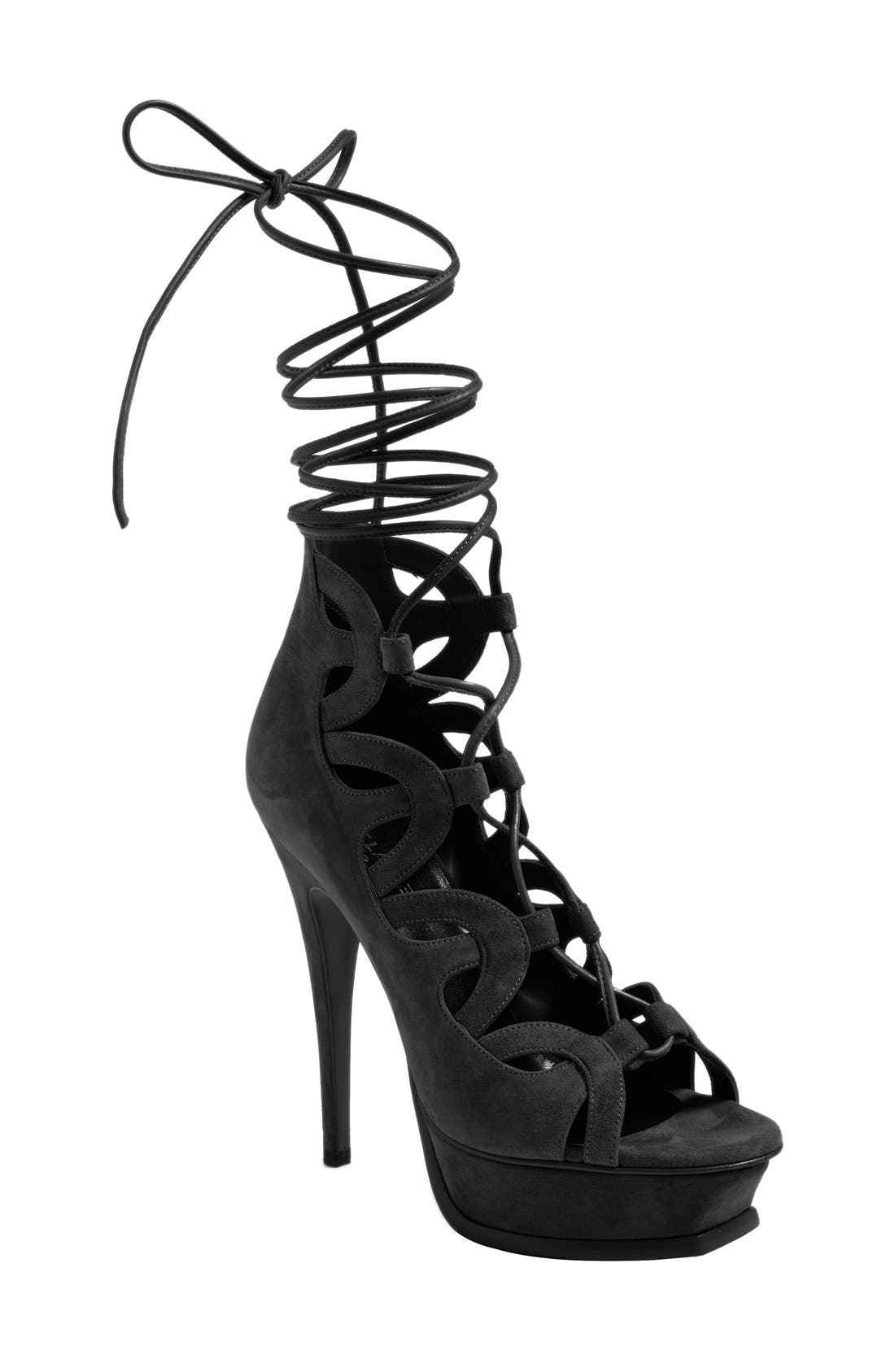 Saint Laurent 'Tribute' Lace-Up Platform Sandal, Main, color, 