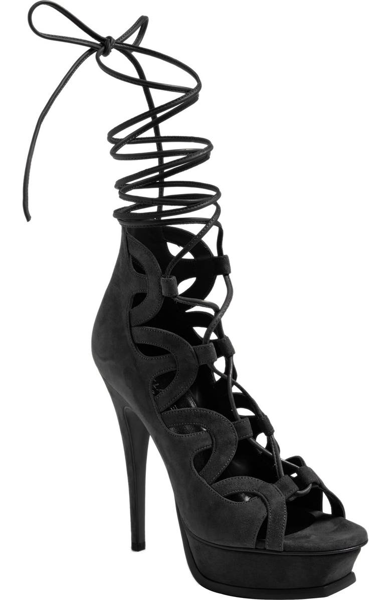 Saint Laurent 'Tribute' Lace-Up Platform Sandal, Main, color,