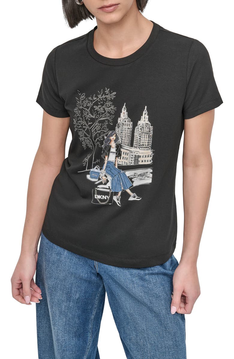 DKNY Bow Bridge Graphic T-Shirt, Main, color, 