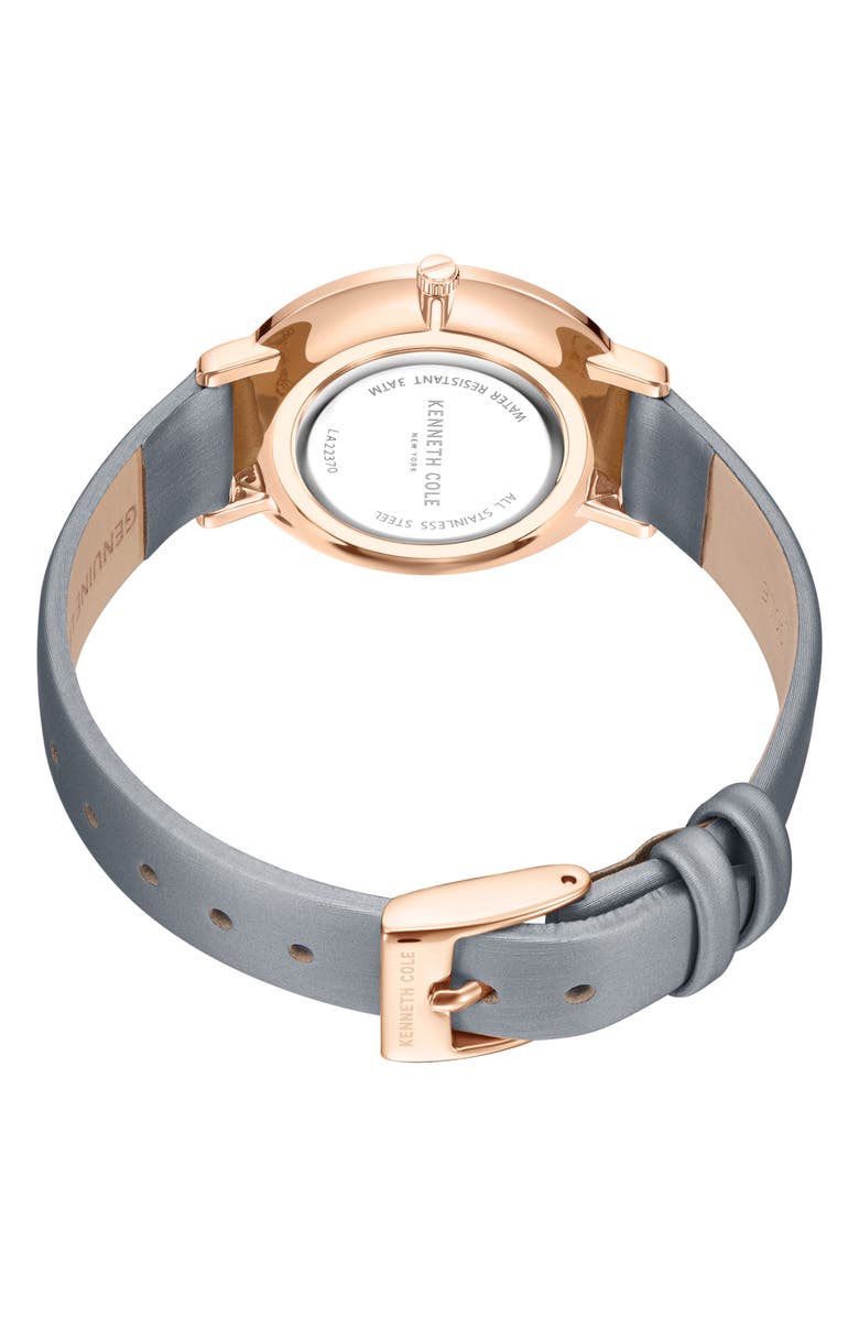 Kenneth Cole Diamond Index Leather Strap Watch, 34mm, Alternate, color, Gray