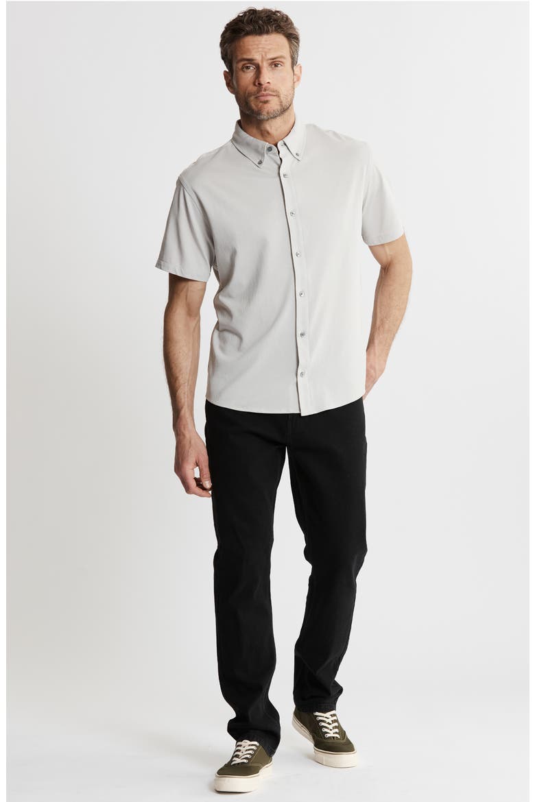 Short Sleeve Stretch Oxford Button-Up Shirt, Alternate, color, SILVER