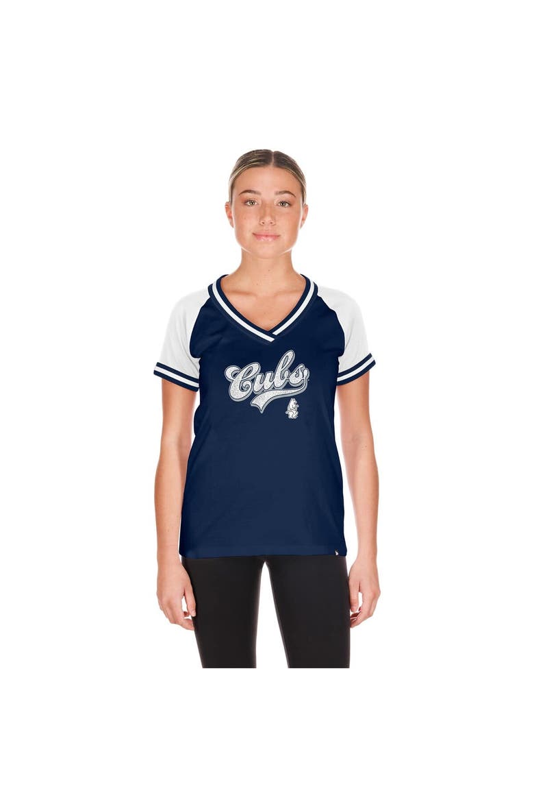 Women's New Era Navy Chicago Cubs Gameday Raglan V-Neck T-Shirt, Main, color, Navy