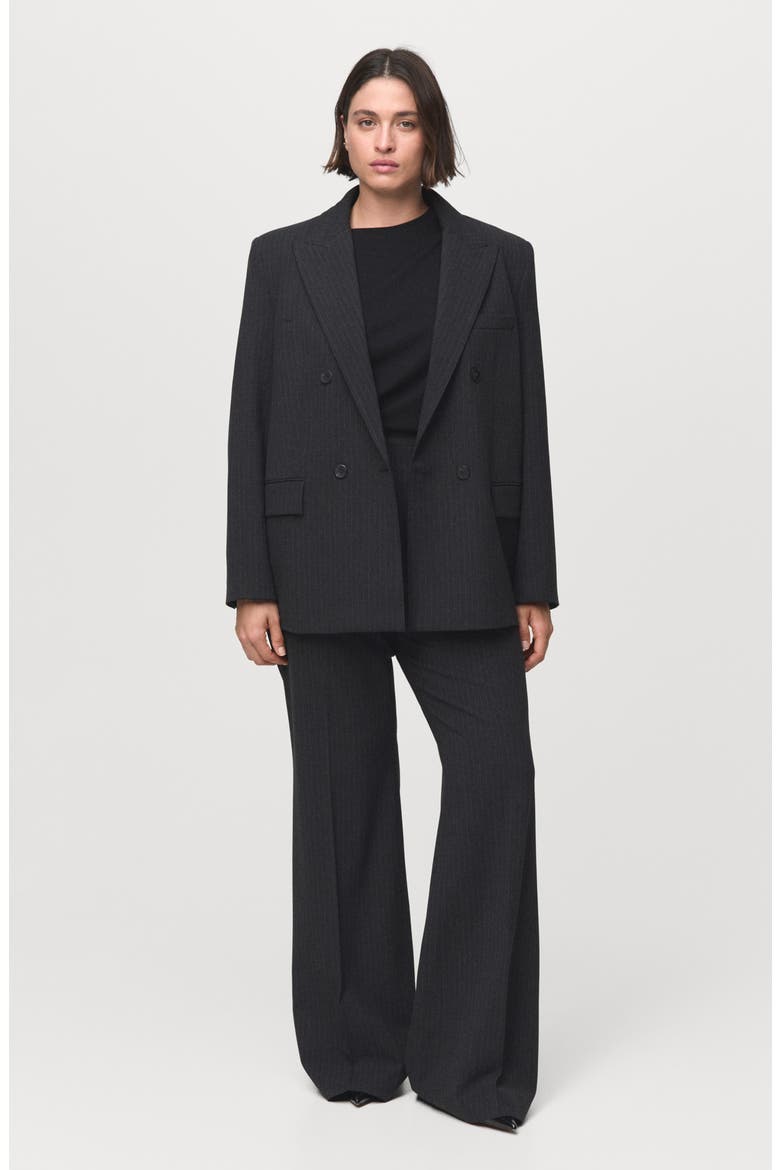 Pinstripe Double Breasted Blazer, Alternate, color, DARK HEATHER GREY