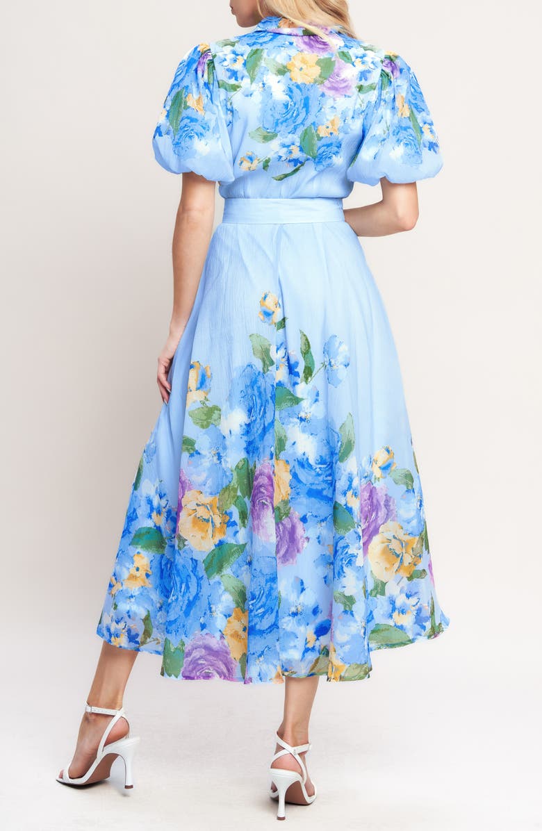 FLYING TOMATO Floral Crepe Midi Shirtdress, Alternate, color, Light Blue