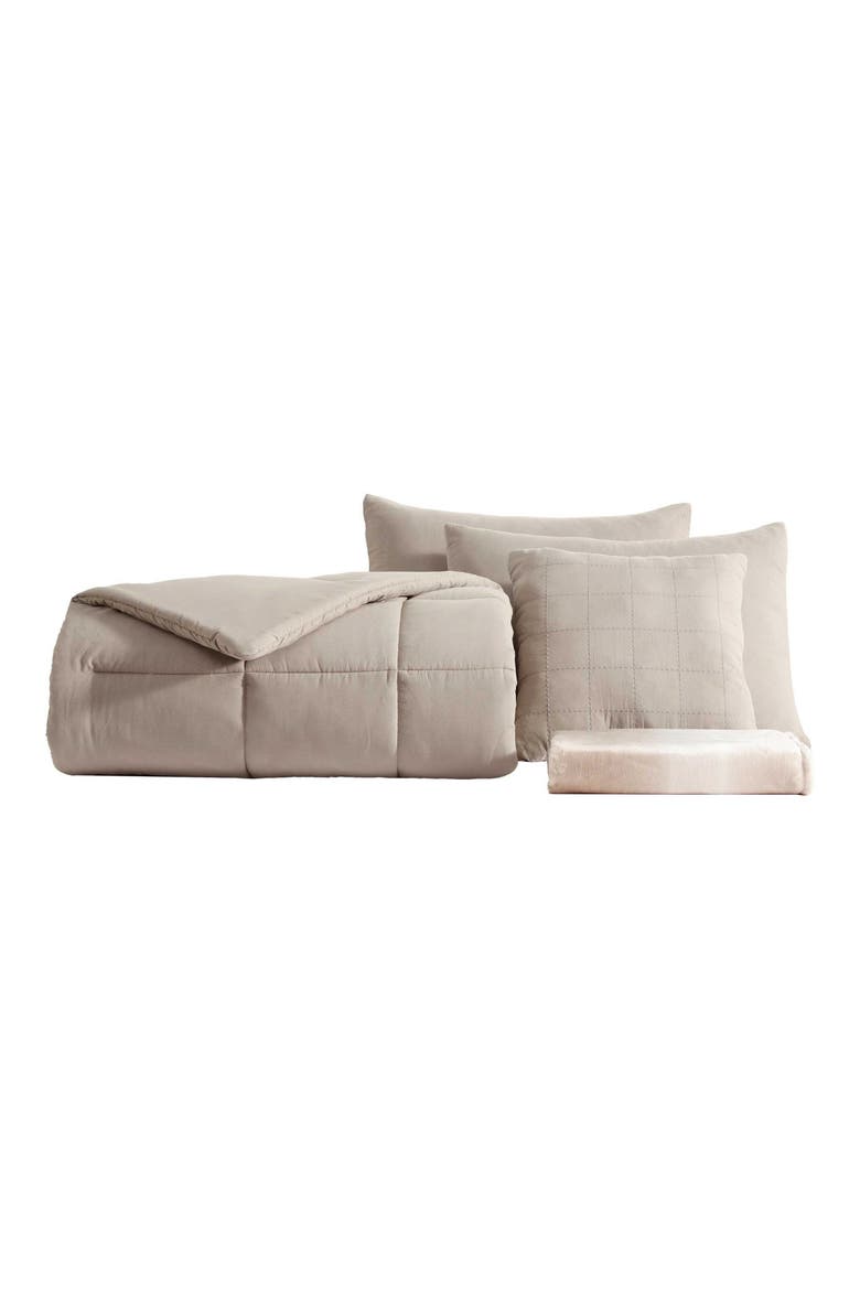 Urban Box Stitch Comforter Set, Main, color, SOFT BROWN
