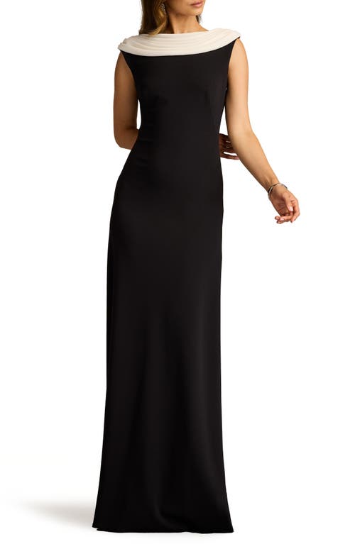 Tadashi Shoji Textured Crepe Sleeveless Contrast Gown In Black/ivory