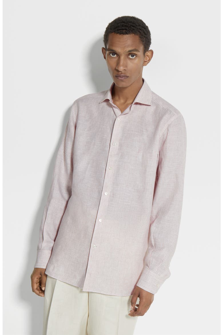 Stripe Oasi Linen Button-Up Shirt, Alternate, color, PETRA