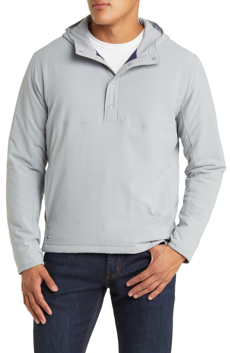Peter Millar Approach Half Placket Hooded Pullover Jacket, Main, color, Gale Grey