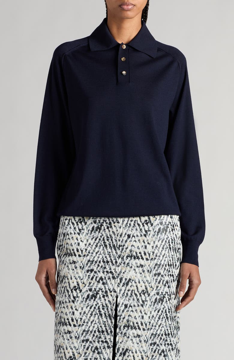 Bottega Veneta Lightweight Fine Wool Long Sleeve Polo, Main, color, 