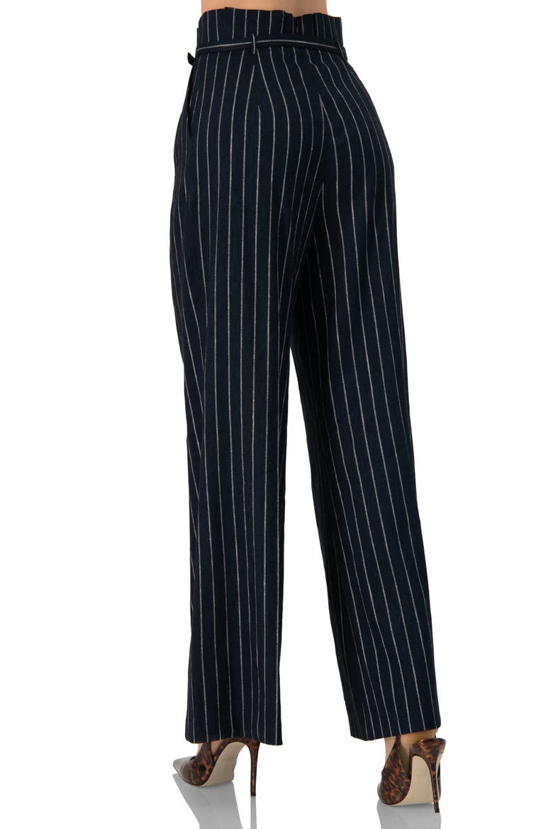 Striped Wide-Leg Trousers with Belt, Alternate, color, Navy Blue