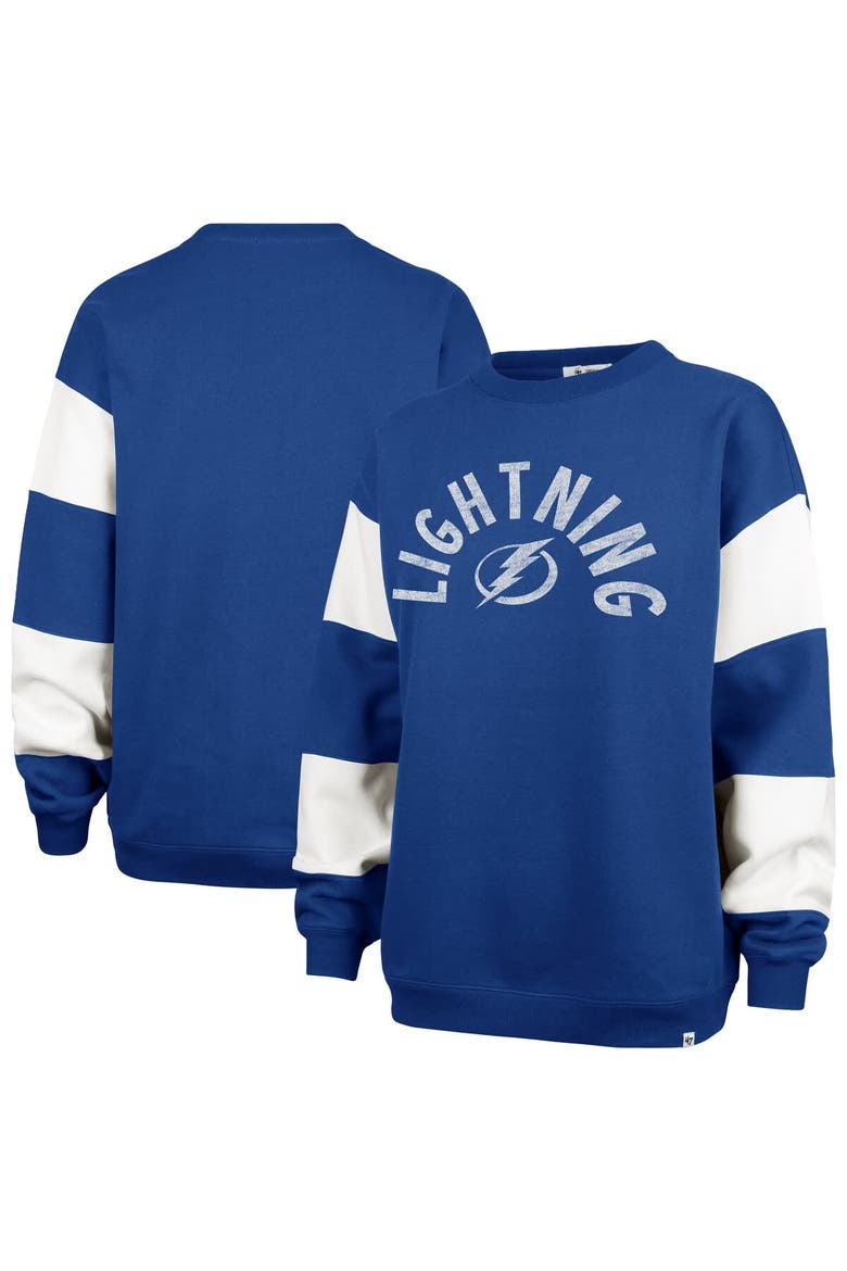 Women's '47 Blue Tampa Bay Lightning Eephus Barred Pullover Sweatshirt, Main, color, Blue
