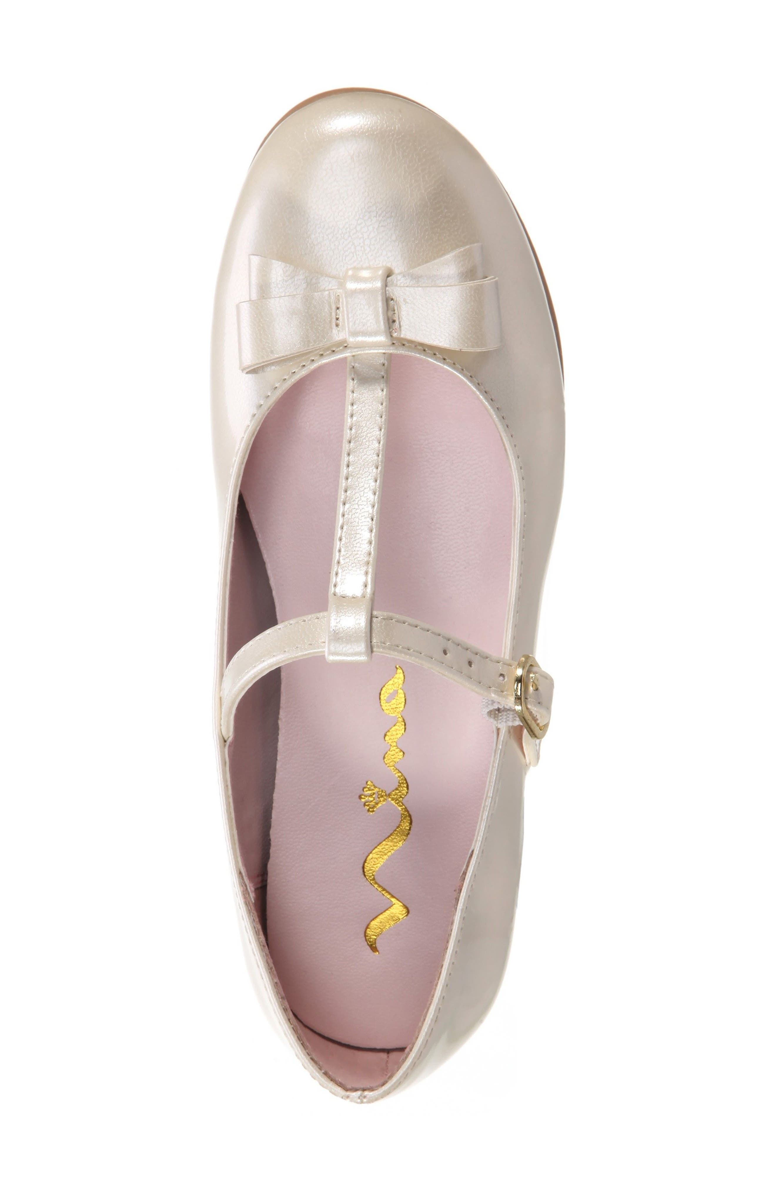 Merrilyn T-Strap Bow Flat, Alternate, color, IVORY PATENT