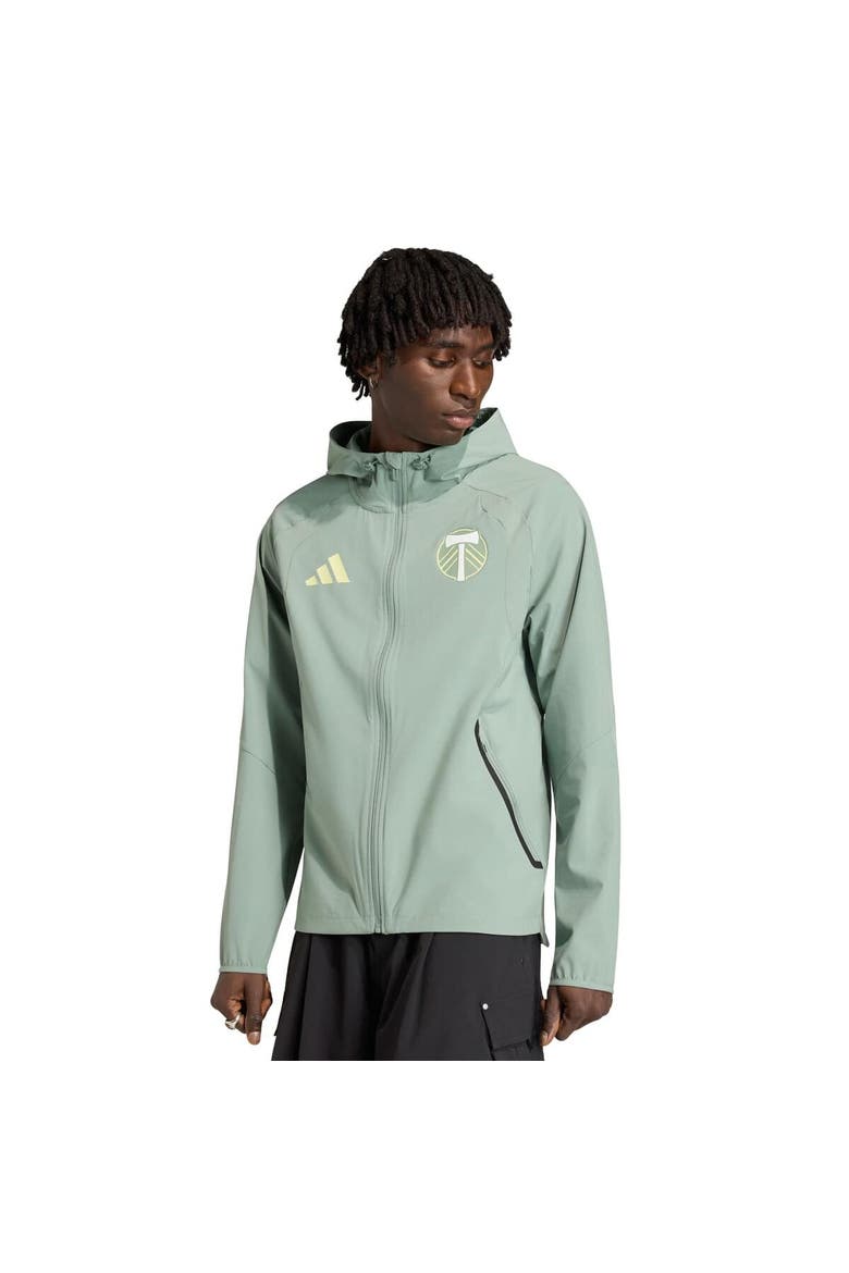 Men's adidas  Light Green Portland Timbers Tiro Travel Full-Zip Hooded Windbreaker, Main, color, Light Green