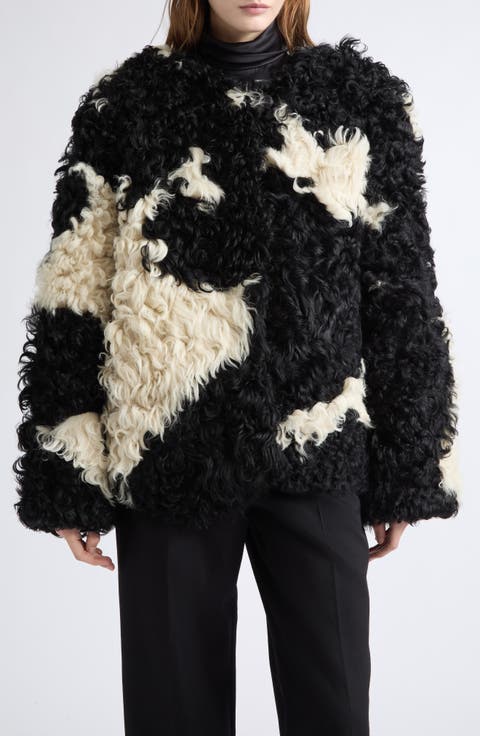 Cow Print Genuine Shearling Jacket